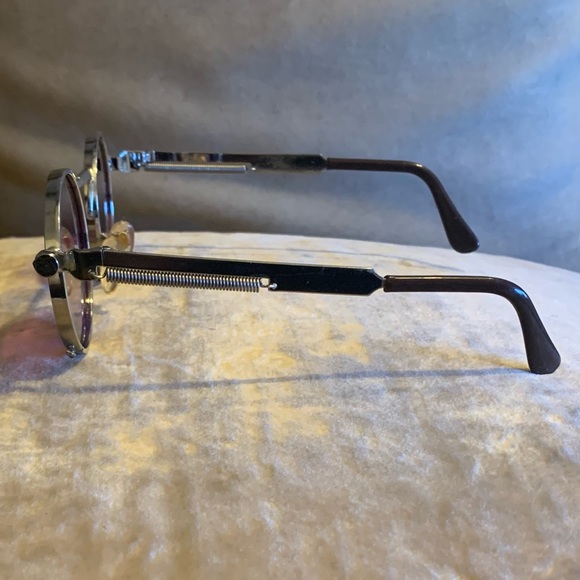 NEW! Purple Round Lens Sunglasses Silver Designed Metal Spring Sides - Picture 2 of 14